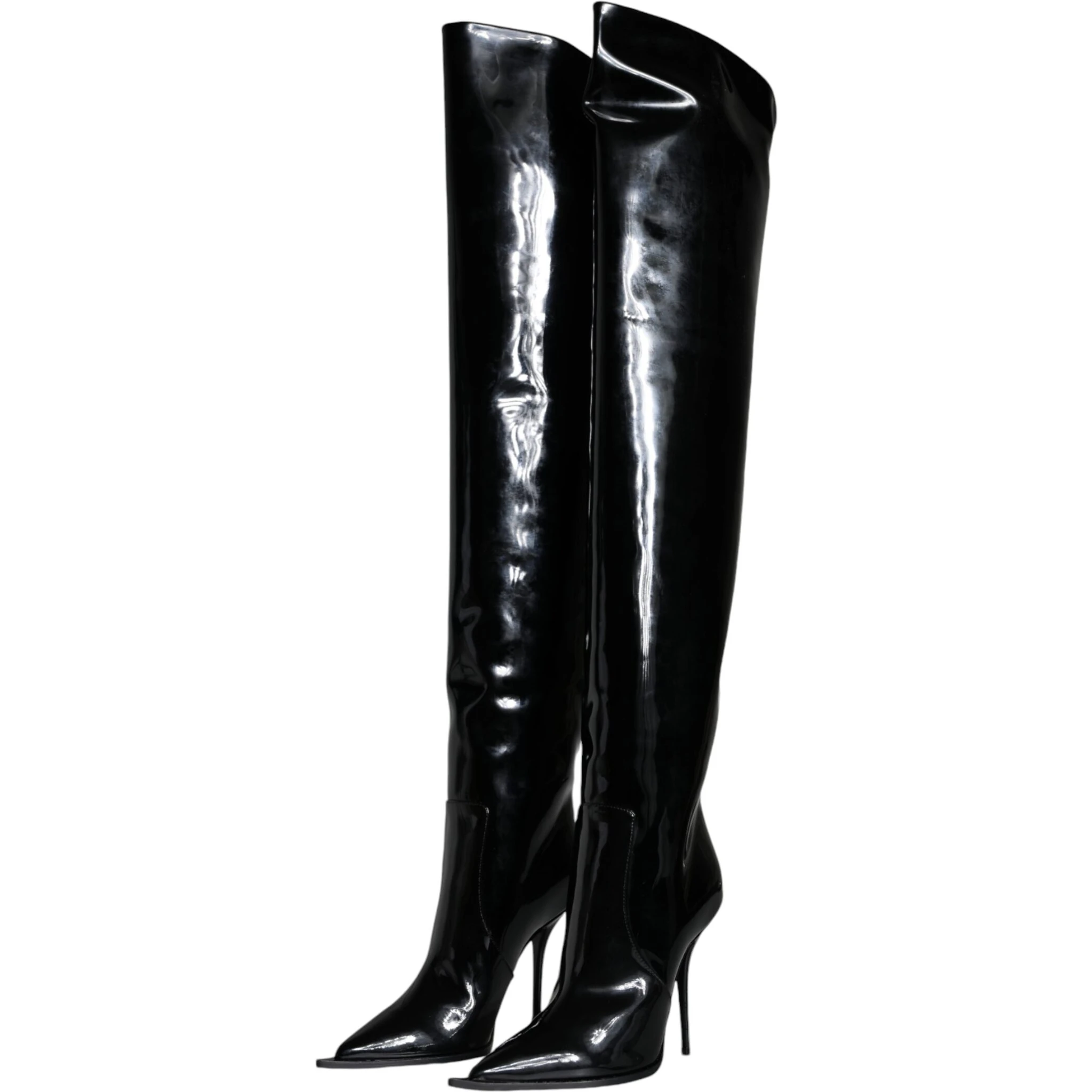 Black Patent Leather Knee High Boots Shoes