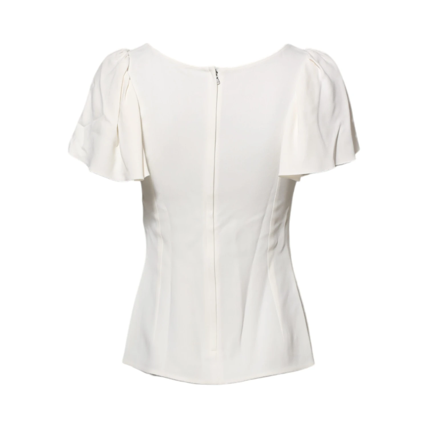 White Round Neck Short Sleeves Blouse Top