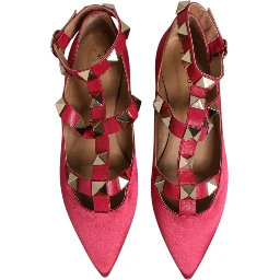 Red Gold Studded Pointed Toe Ballet Flats Shoes