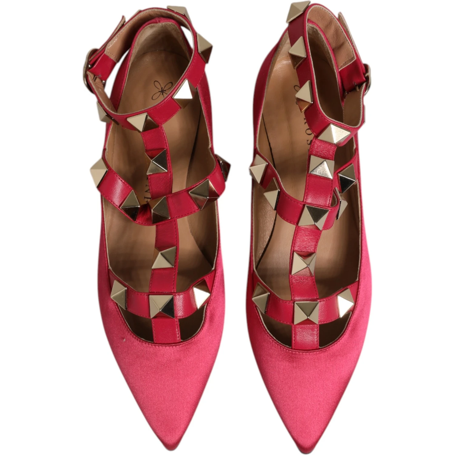 Red Gold Studded Pointed Toe Ballet Flats Shoes