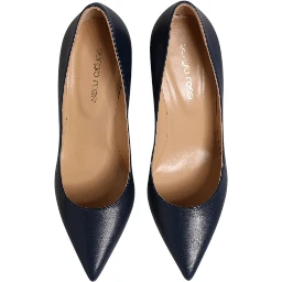 Blue Leather Pointed Toe Block Heels Shoes
