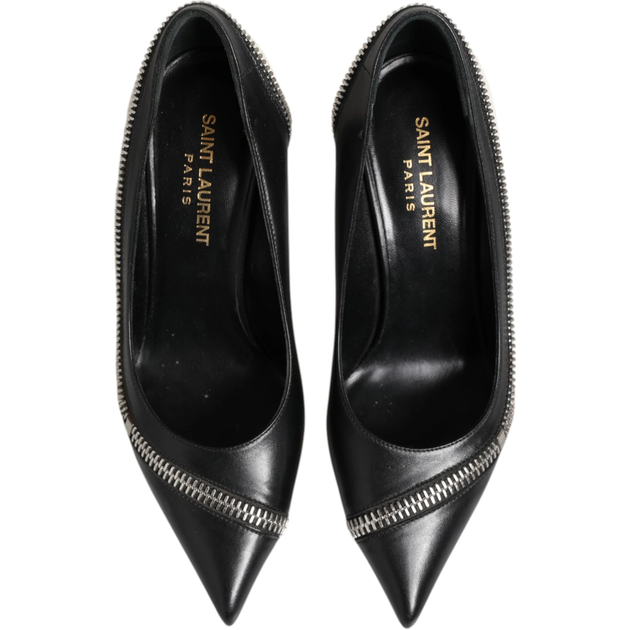 White Black Leather Pointed Toe Heels Shoes