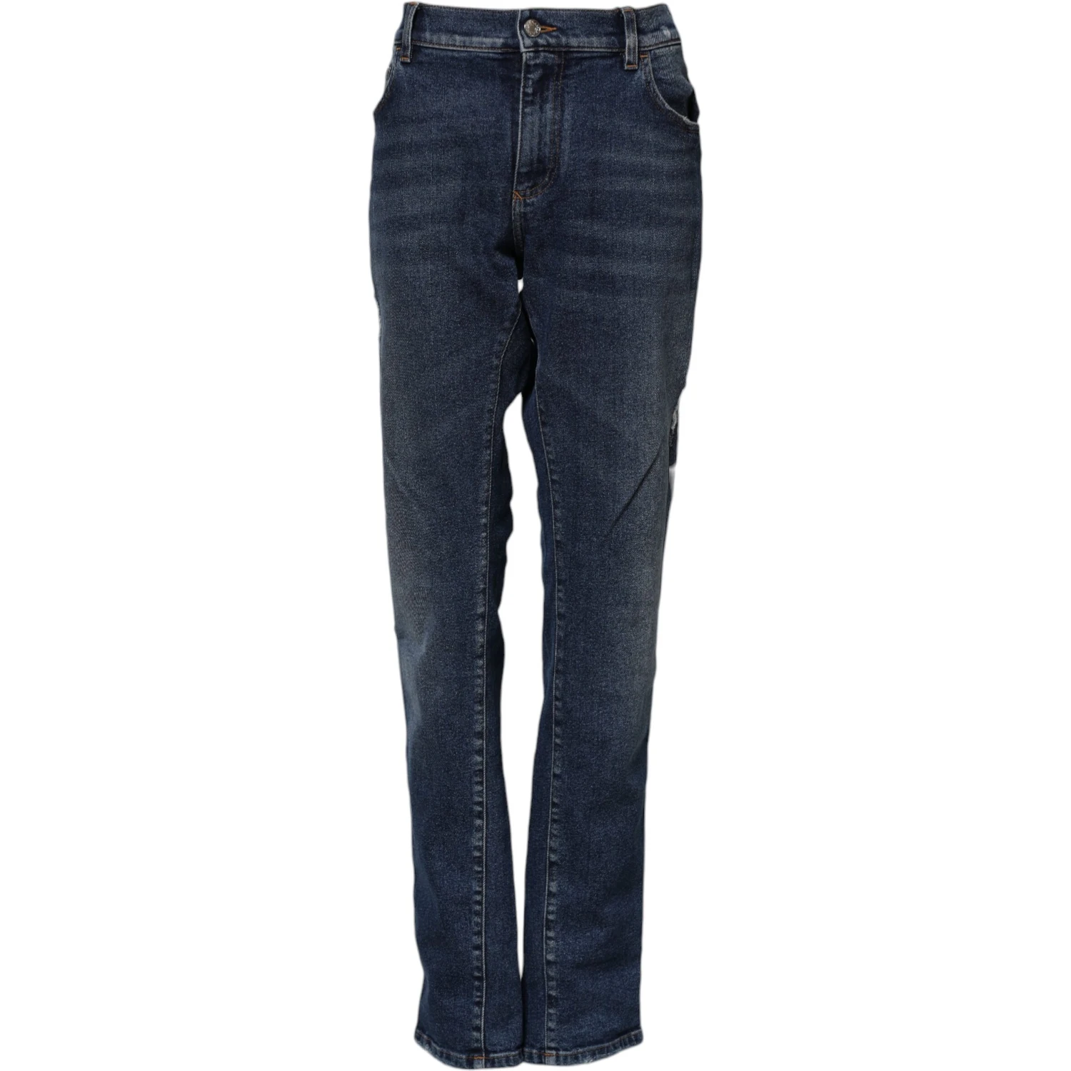 Blue Cotton Mid Waisted Straight Denim Jeans