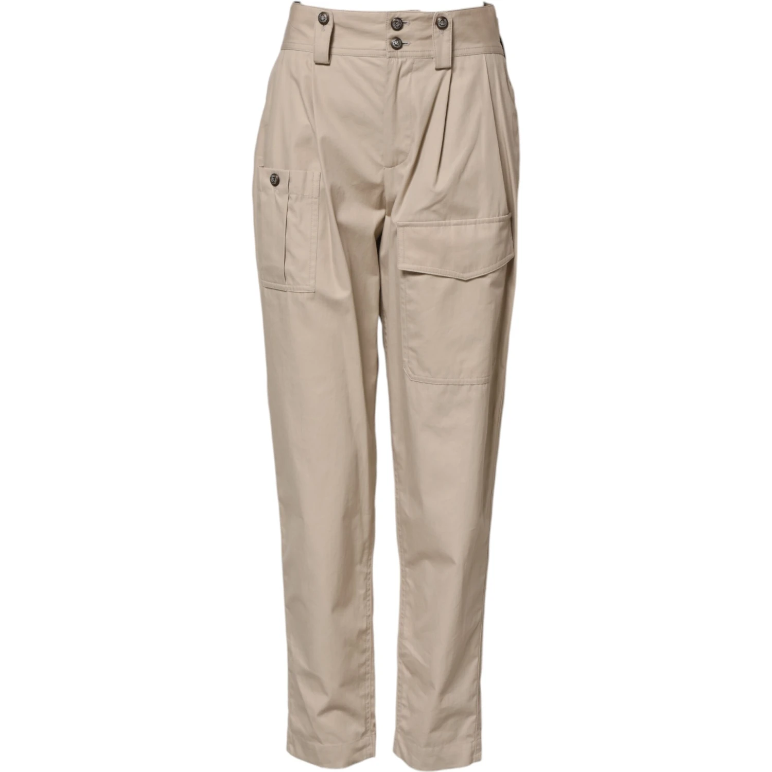 Beige Cotton High Waisted Pants