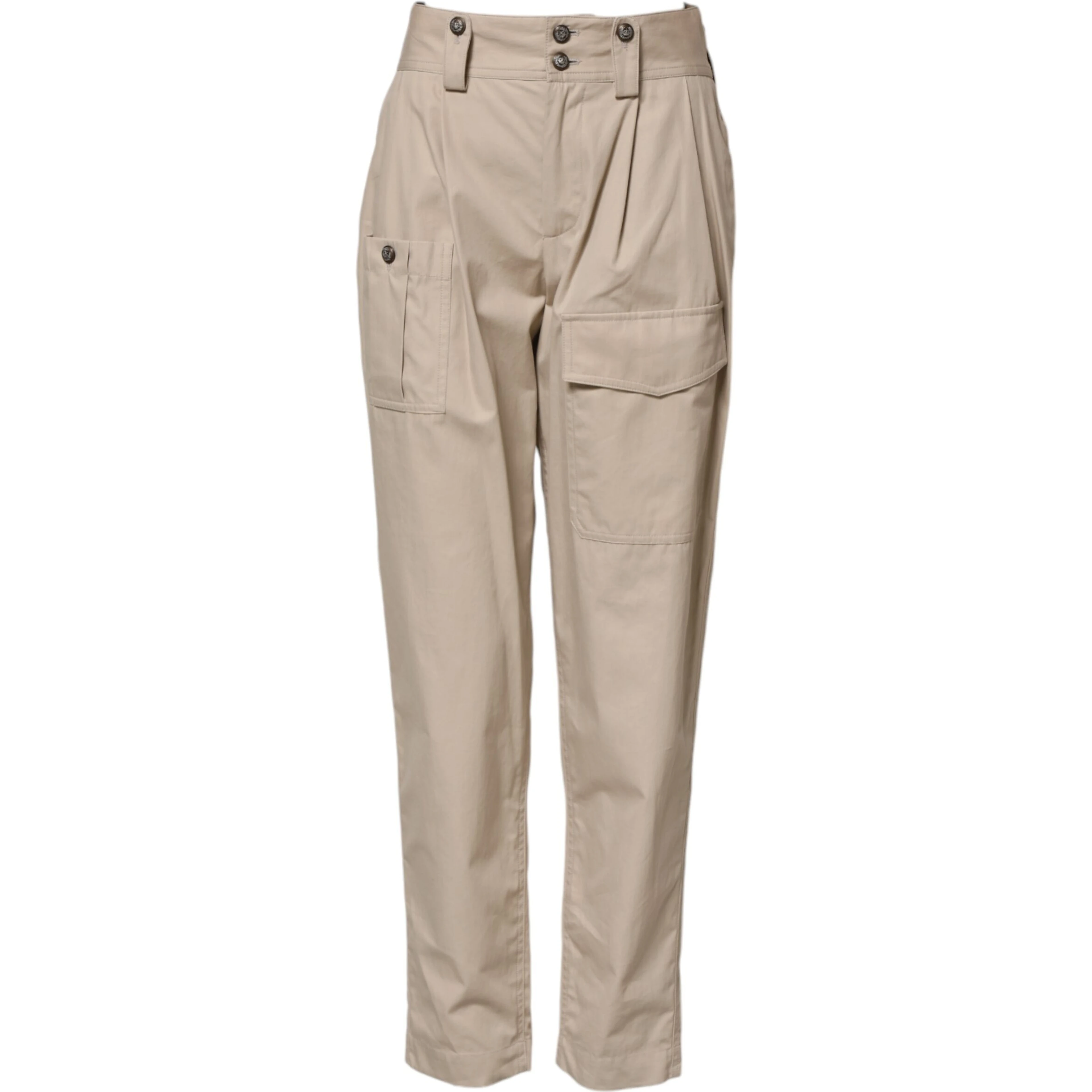 Beige Cotton High Waisted Pants