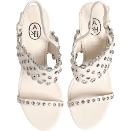 White Block Heeled Studded Quarter Strap Sandals Shoes