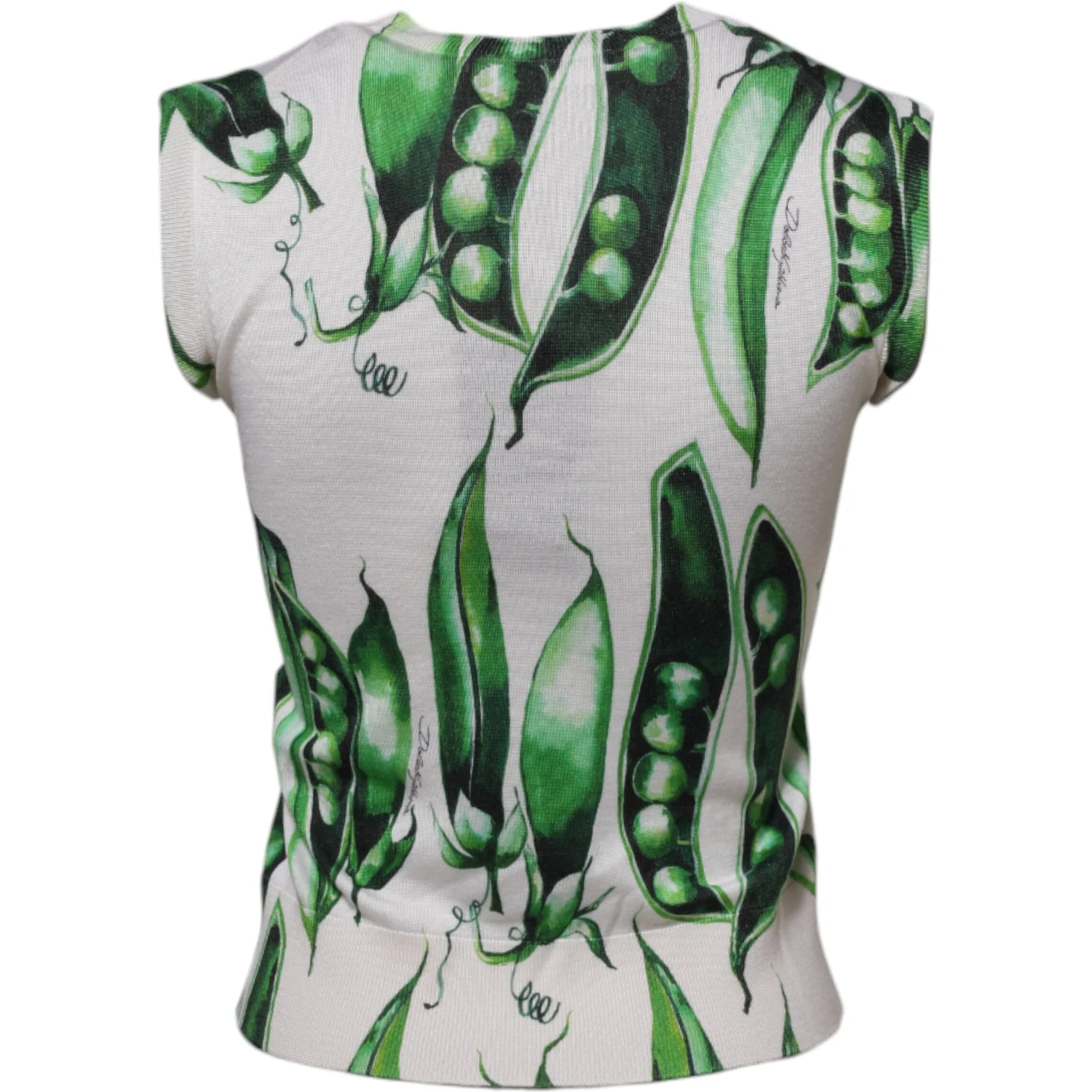 White Green Pea Print Sleeveless Blouse Top