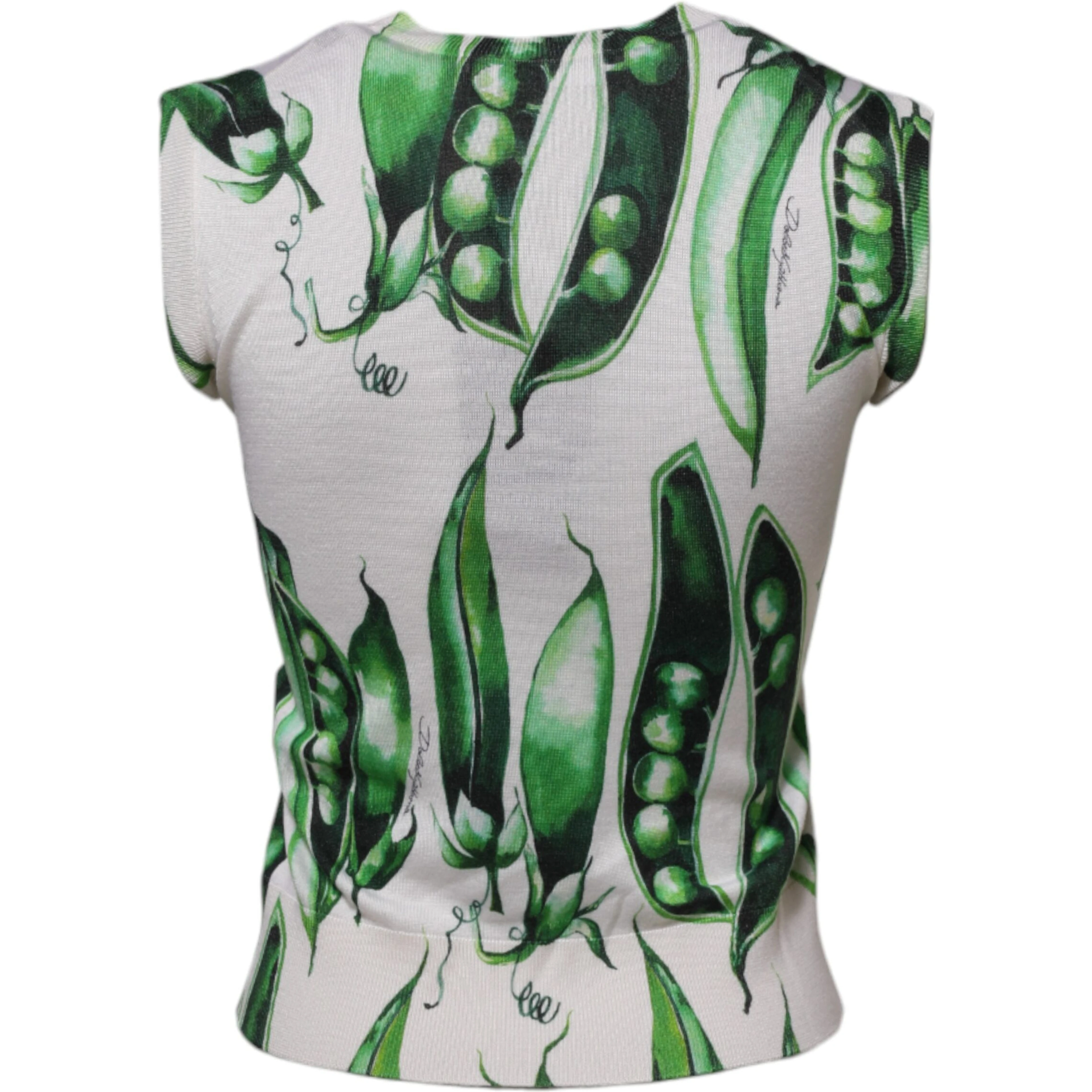 White Green Pea Print Sleeveless Blouse Top