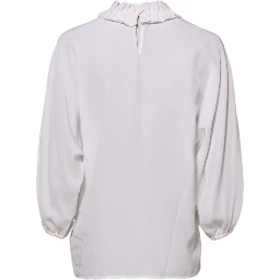 White Ruffled Neckline Blouse Pullover Top