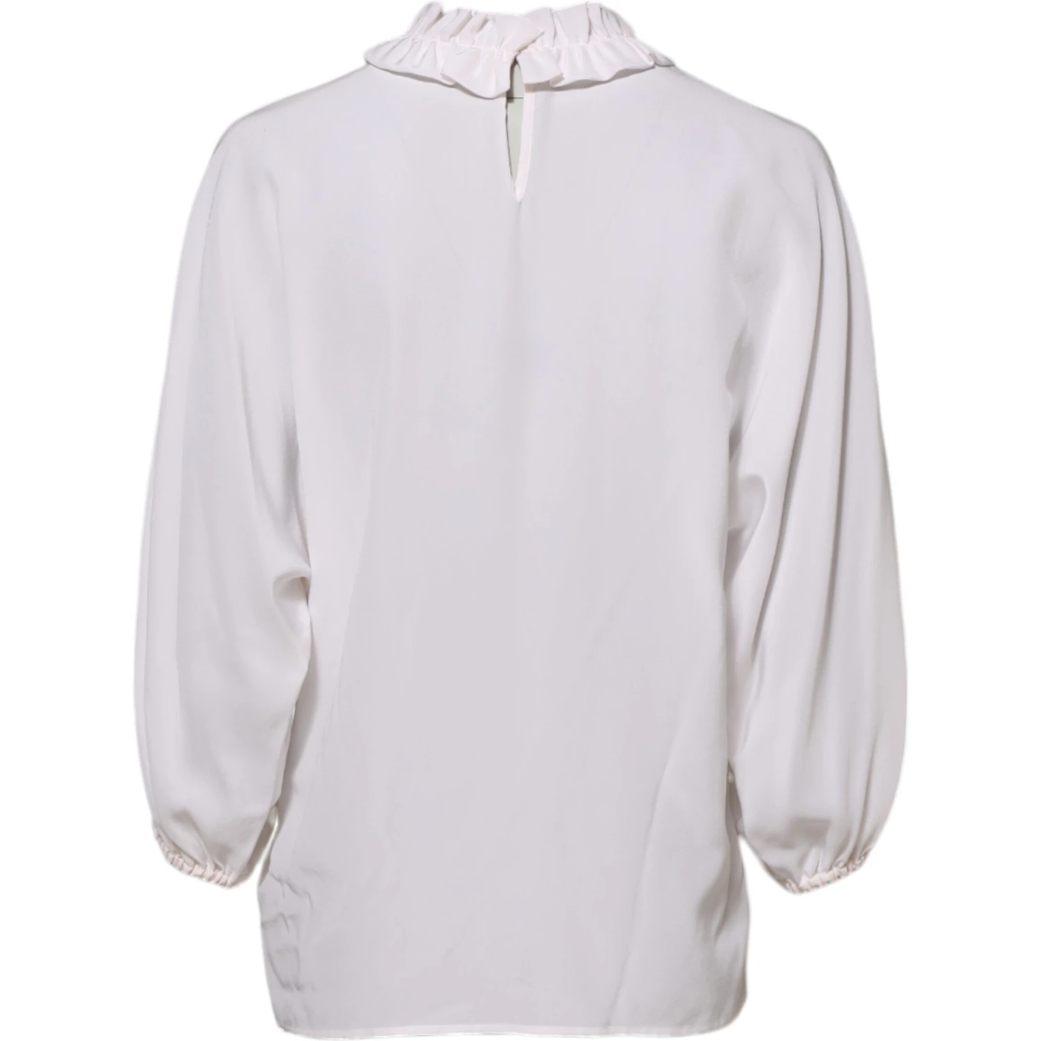White Ruffled Neckline Blouse Pullover Top