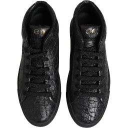 Black Leather Lace Up Mid Top Sneakers Shoes