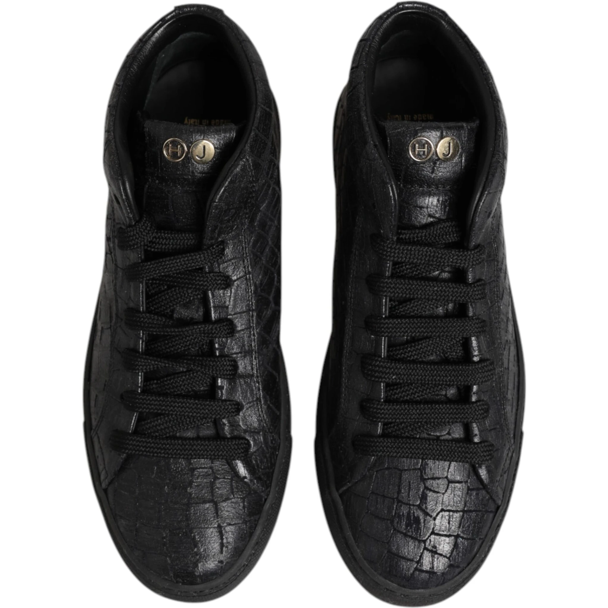 Black Leather Lace Up Mid Top Sneakers Shoes