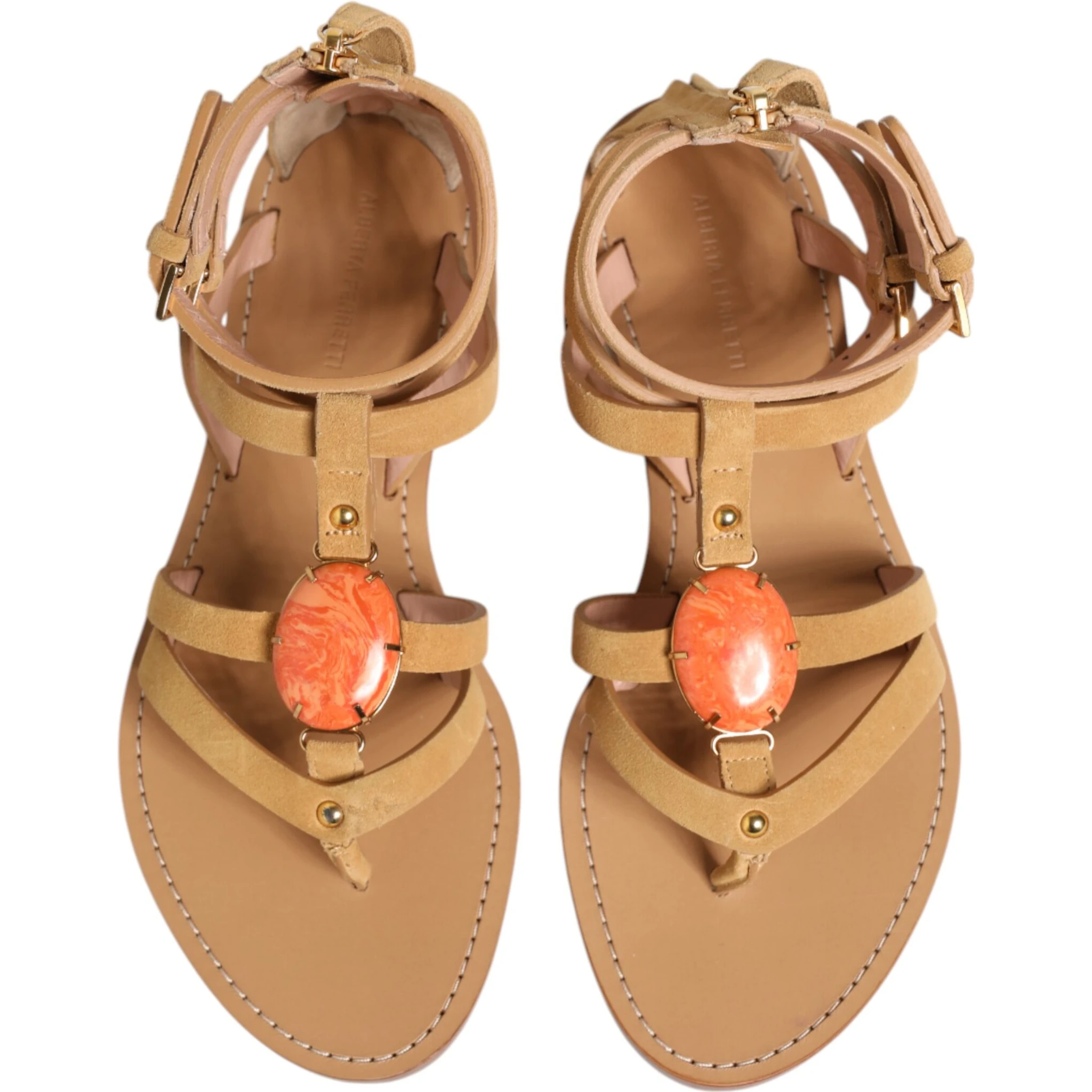 Brown Flip Flops Zipper Ankle Strap Shoes