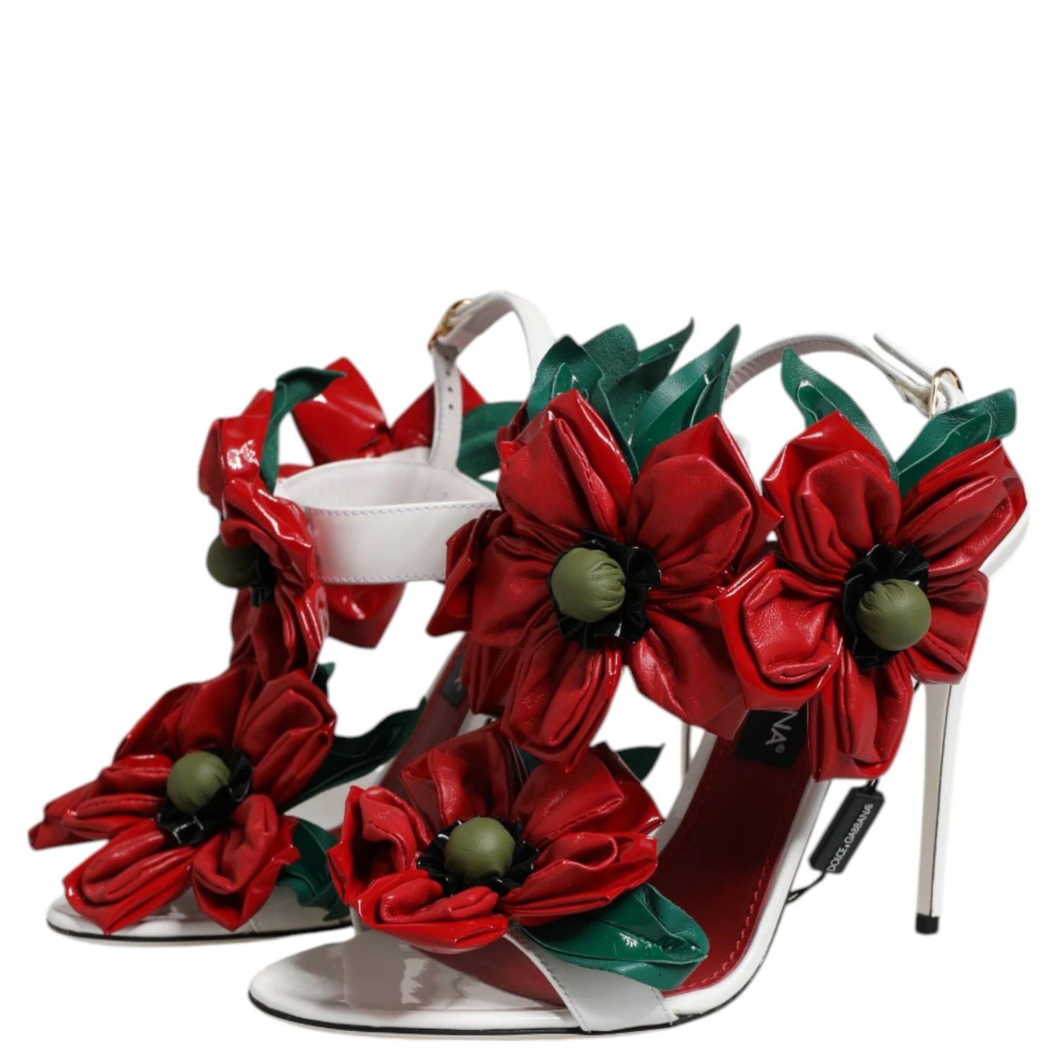 White Leather Floral Detailing Sandals Shoes