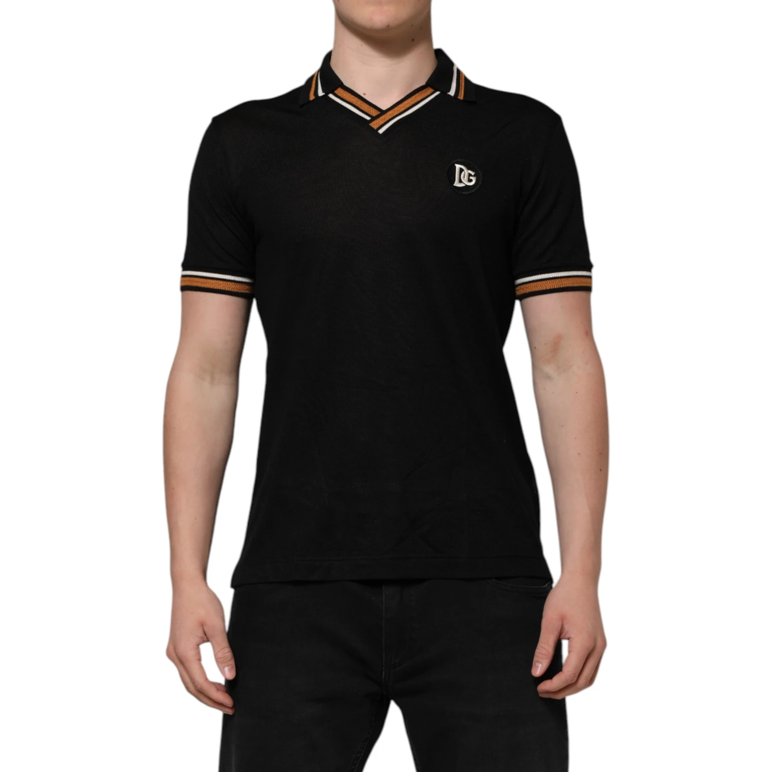 Black DG Silk Vneck Collared Men Polo T-shirt