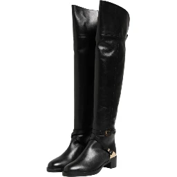 Black Leather Buckled High Boots Shoes