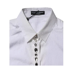 White Crystal Embellished Collared Shirt Top