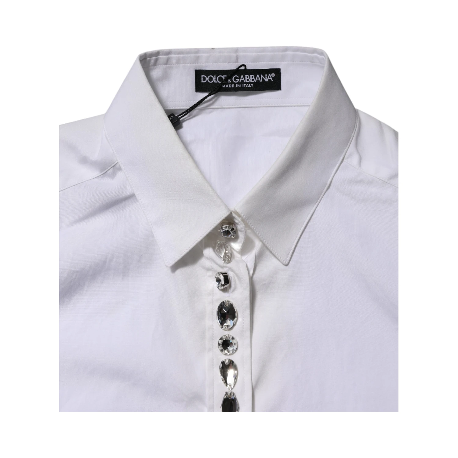 White Crystal Embellished Collared Shirt Top