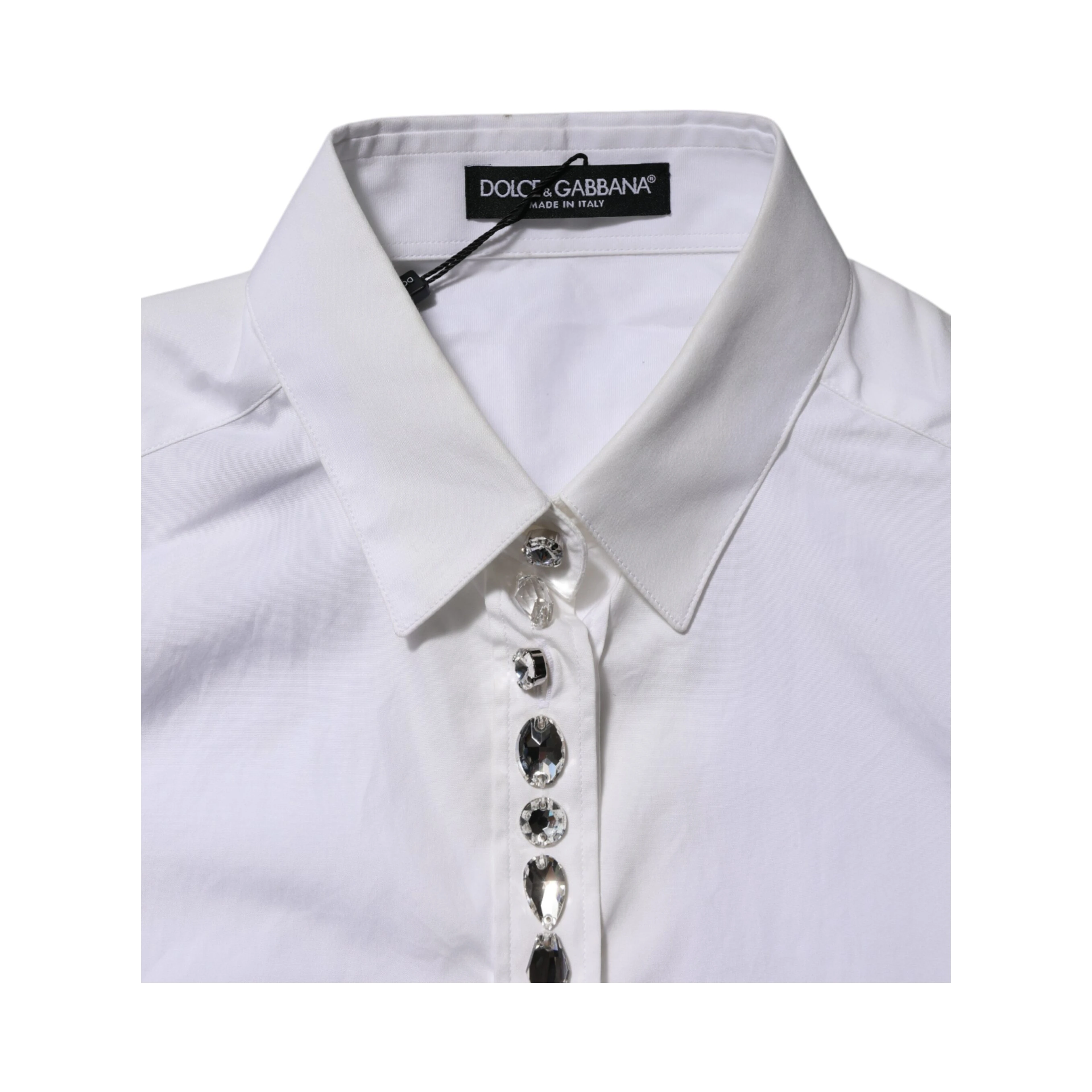 White Crystal Embellished Collared Shirt Top