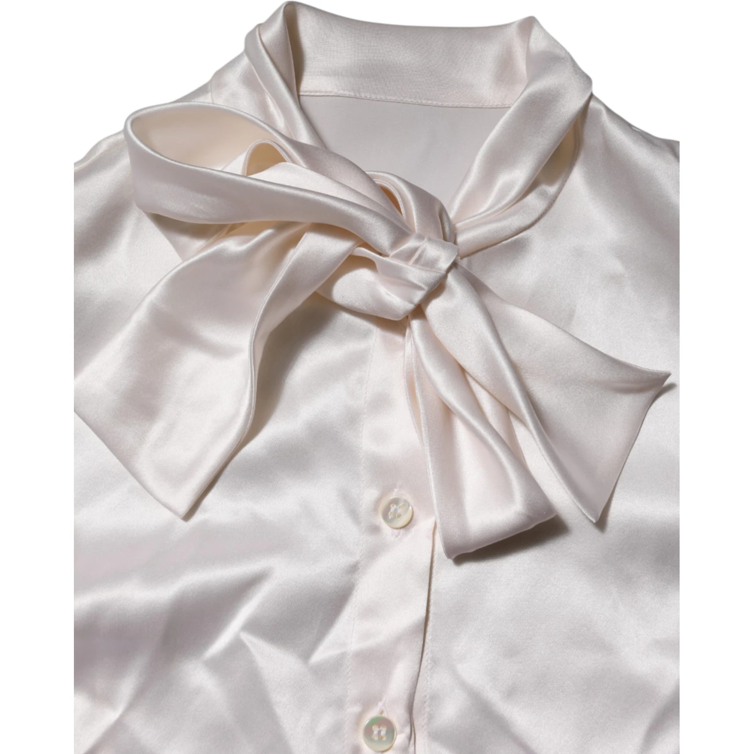 White Ascot Collar Long Sleeve Blouse Top