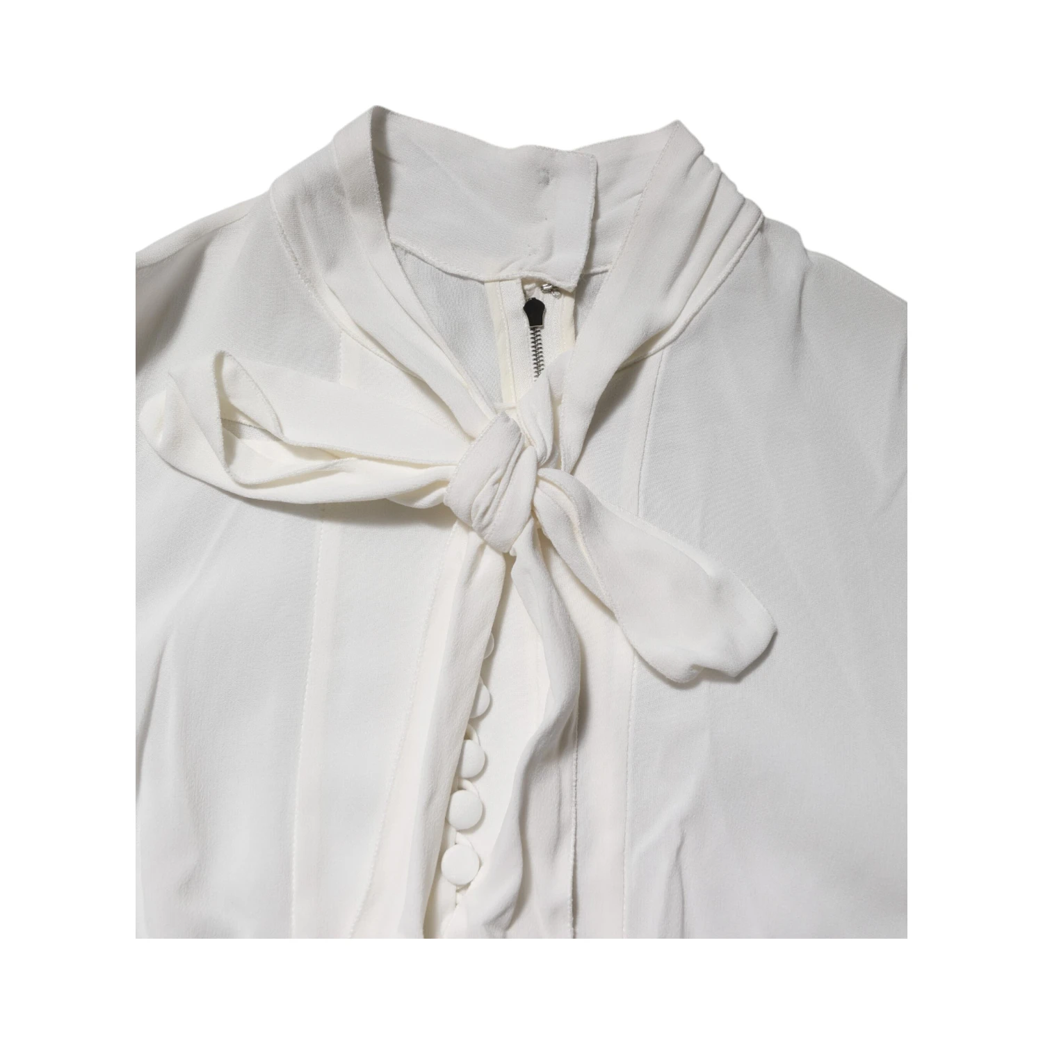 White Viscose Ascot Collar Long Sleeves Top