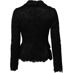 Black Floral Lace Cotton Collared Jacket