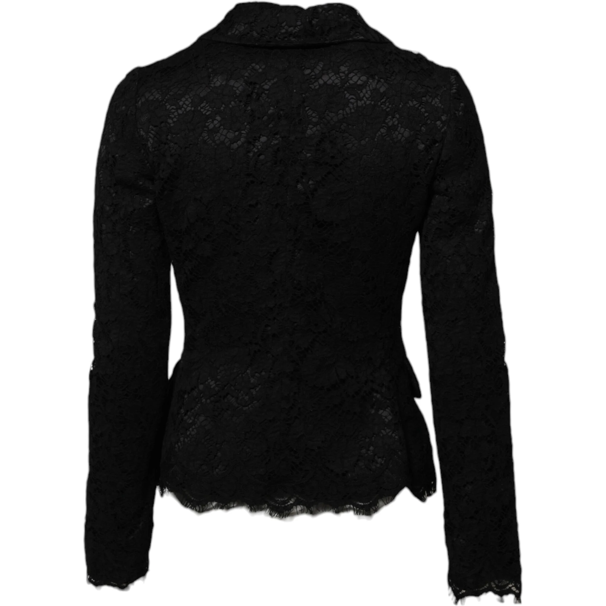 Black Floral Lace Cotton Collared Jacket