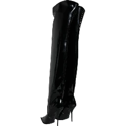 Black Patent Leather Knee High Boots Shoes