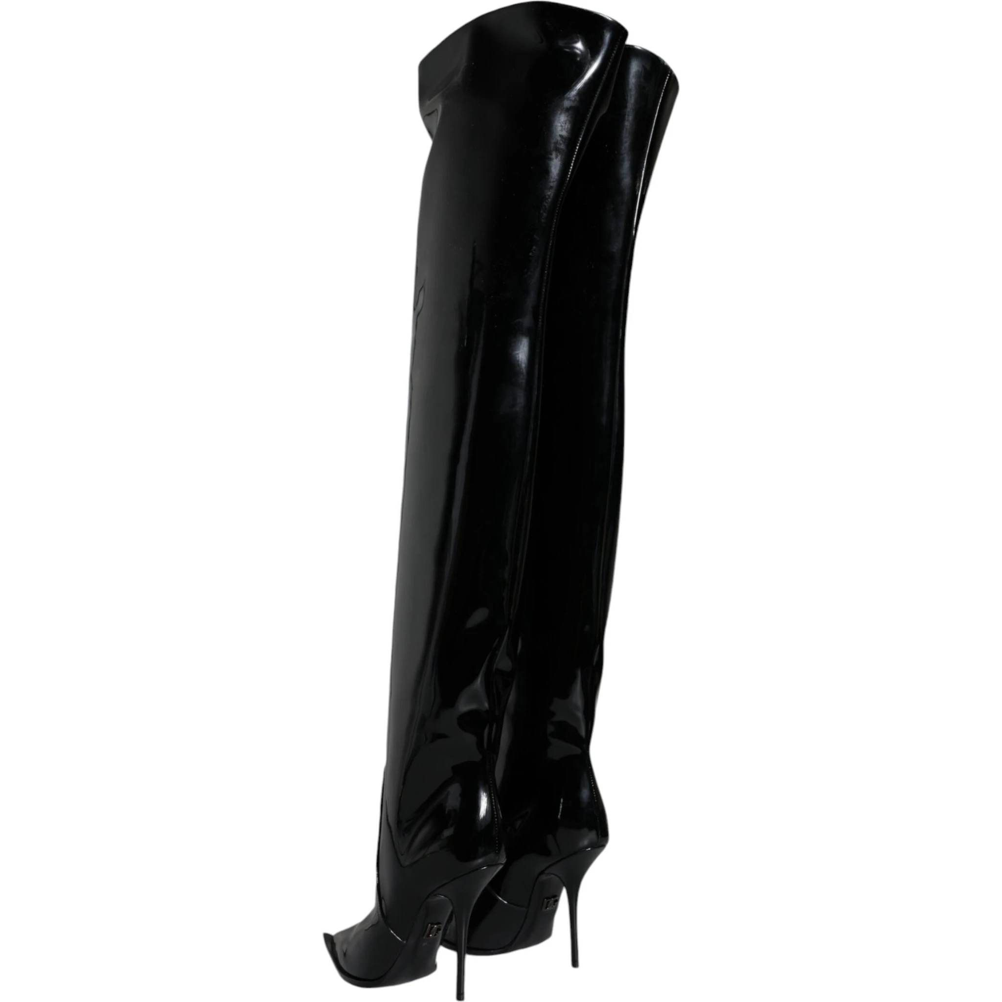 Black Patent Leather Knee High Boots Shoes