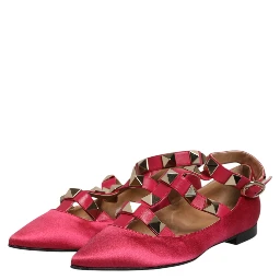 Red Gold Studded Pointed Toe Ballet Flats Shoes