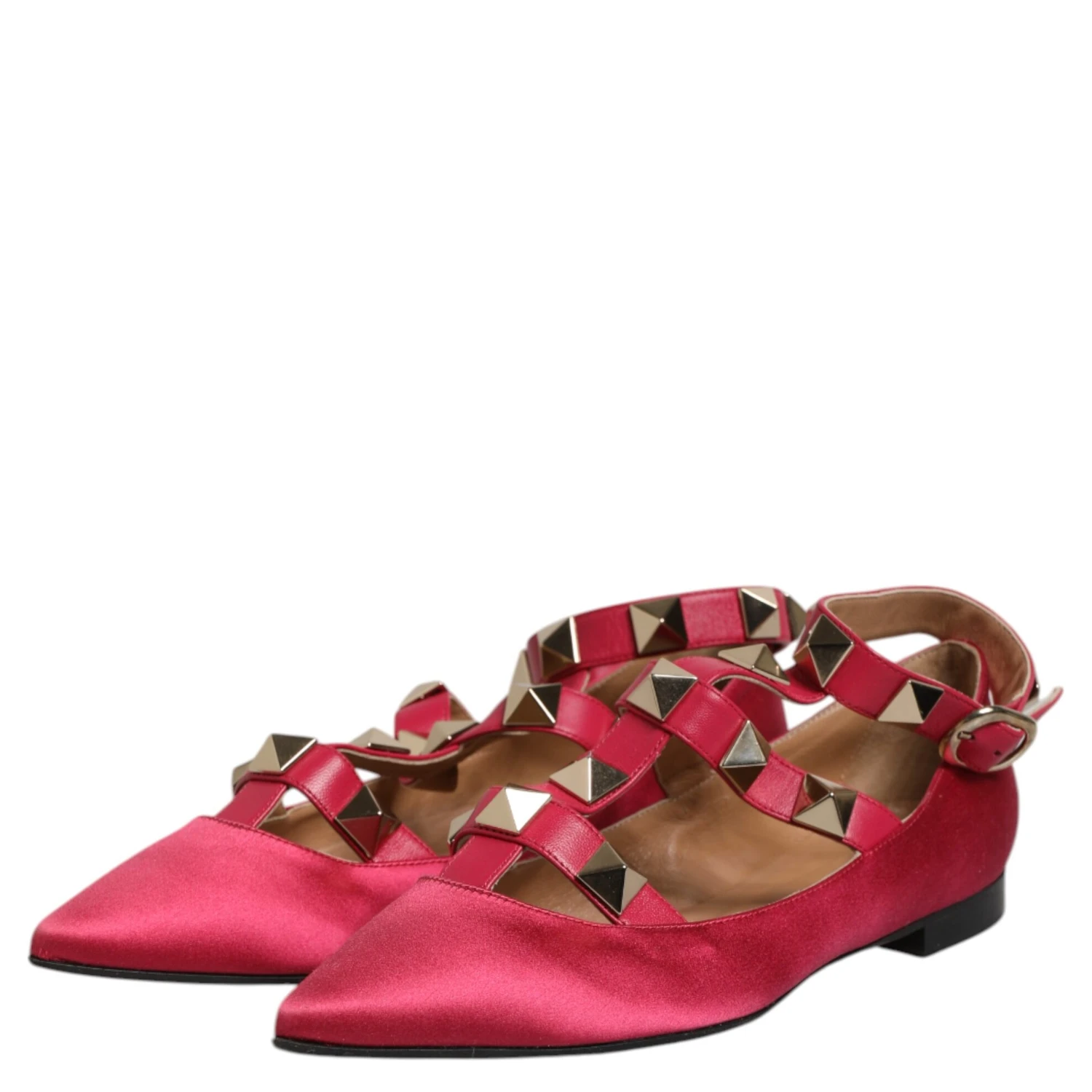 Red Gold Studded Pointed Toe Ballet Flats Shoes