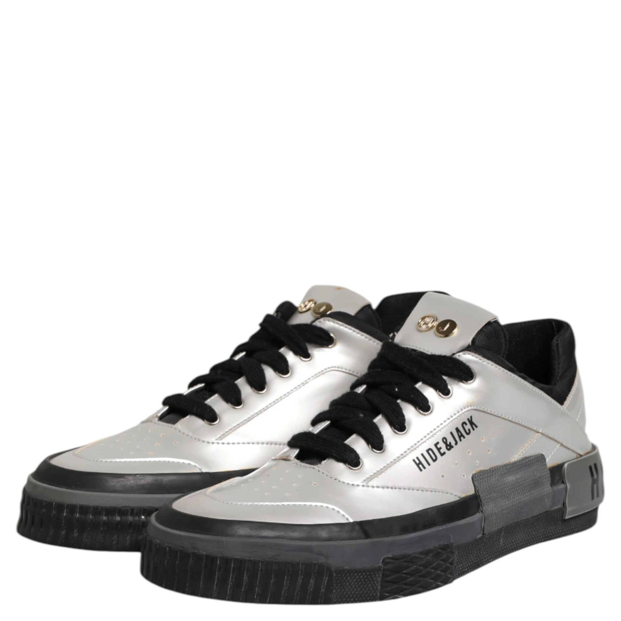 Silver Leather Lace Up Low Top Sneakers Shoes