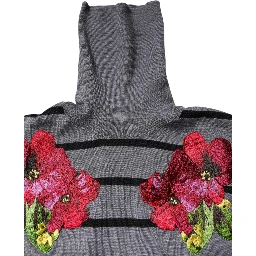 Gray Floral Embroidery Pullover Sweater