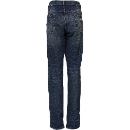 Blue Cotton Mid Waisted Straight Denim Jeans