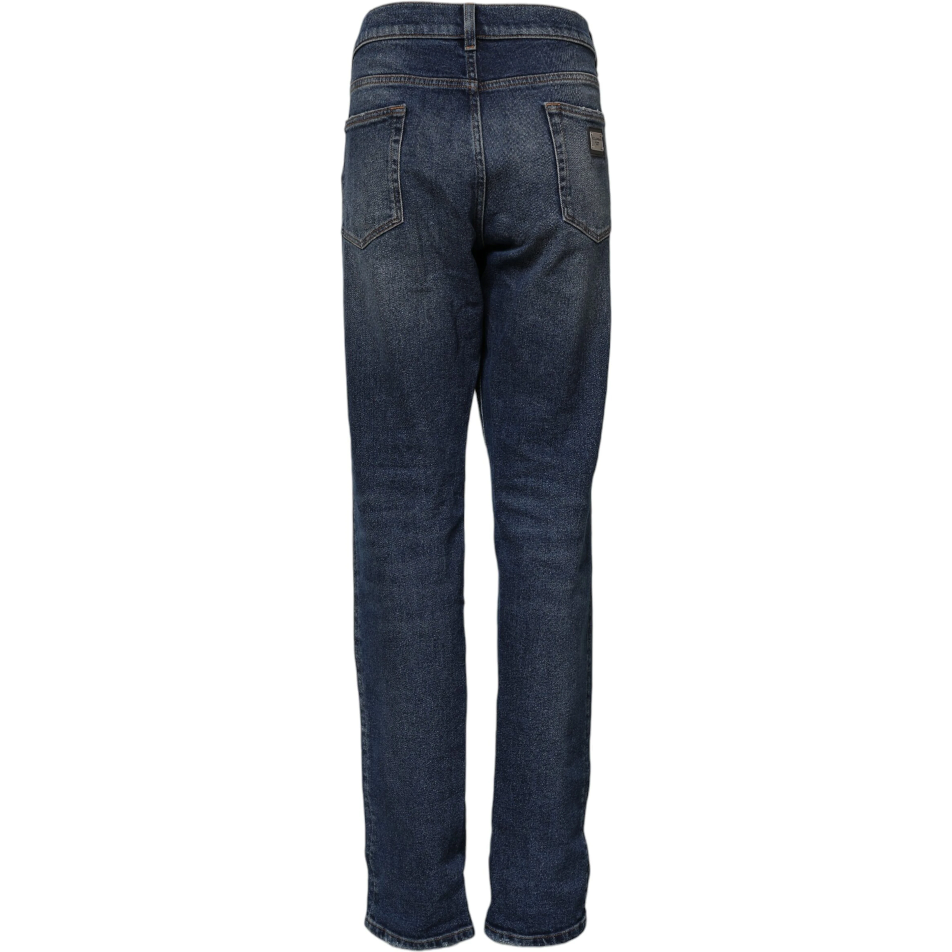Blue Cotton Mid Waisted Straight Denim Jeans