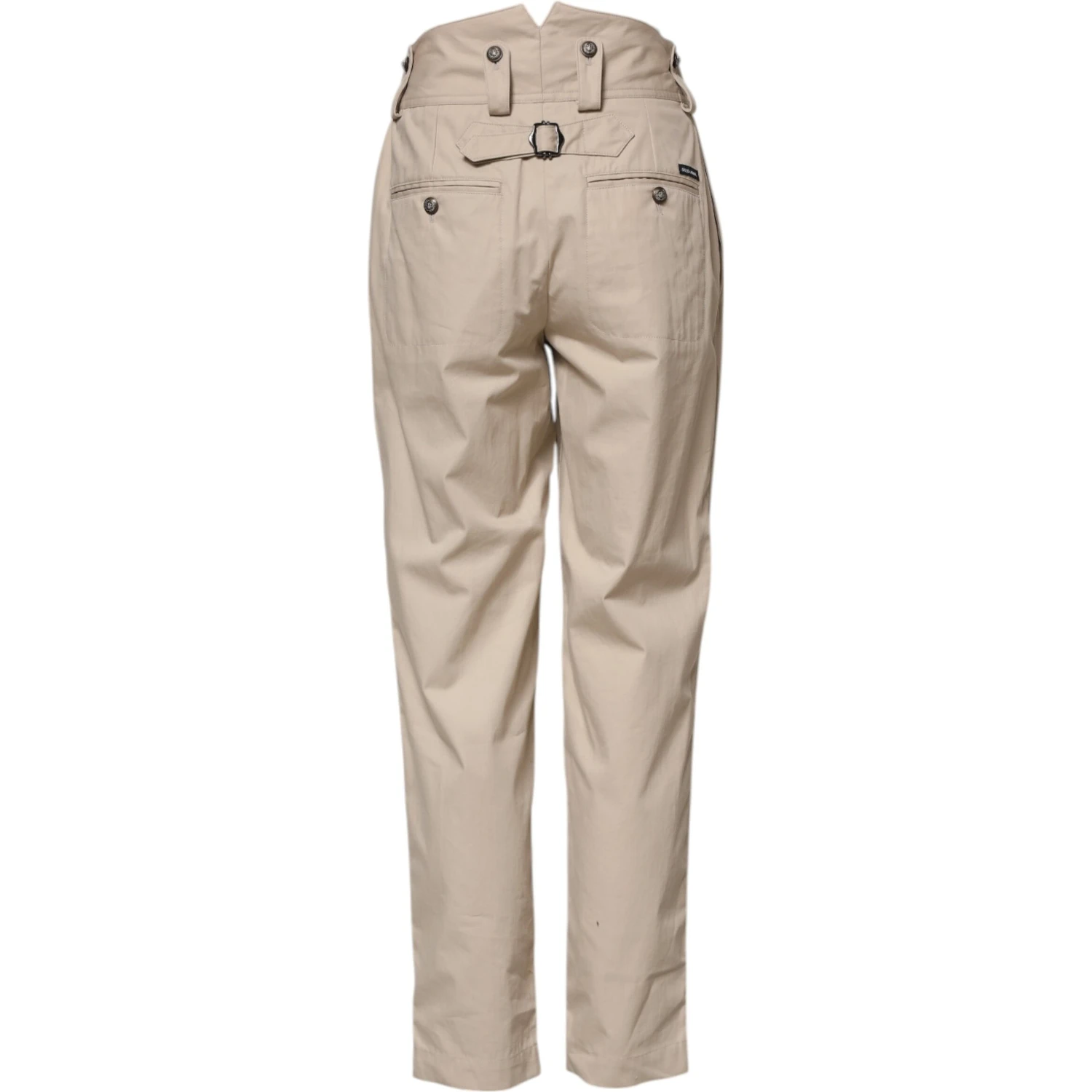 Beige Cotton High Waisted Pants