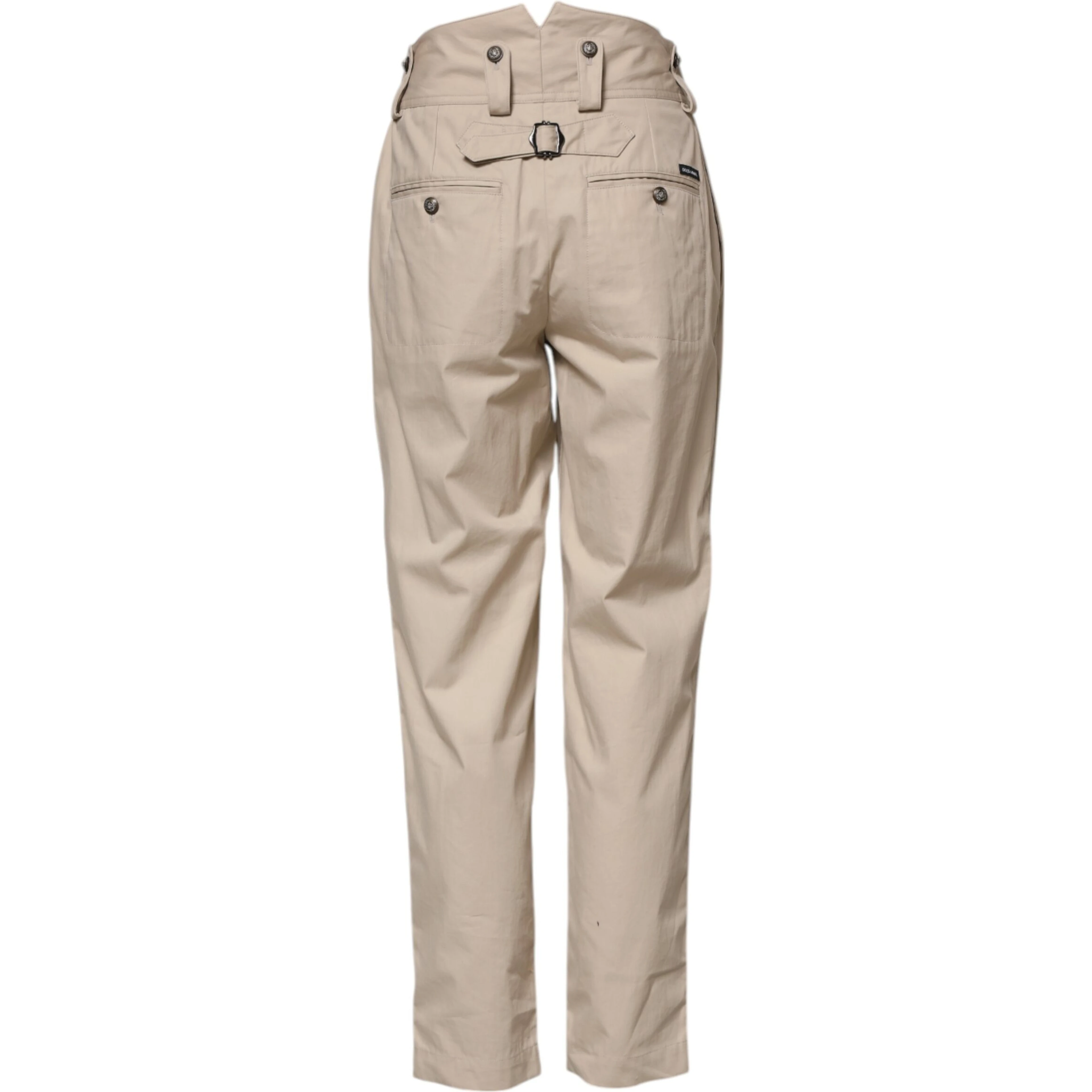 Beige Cotton High Waisted Pants