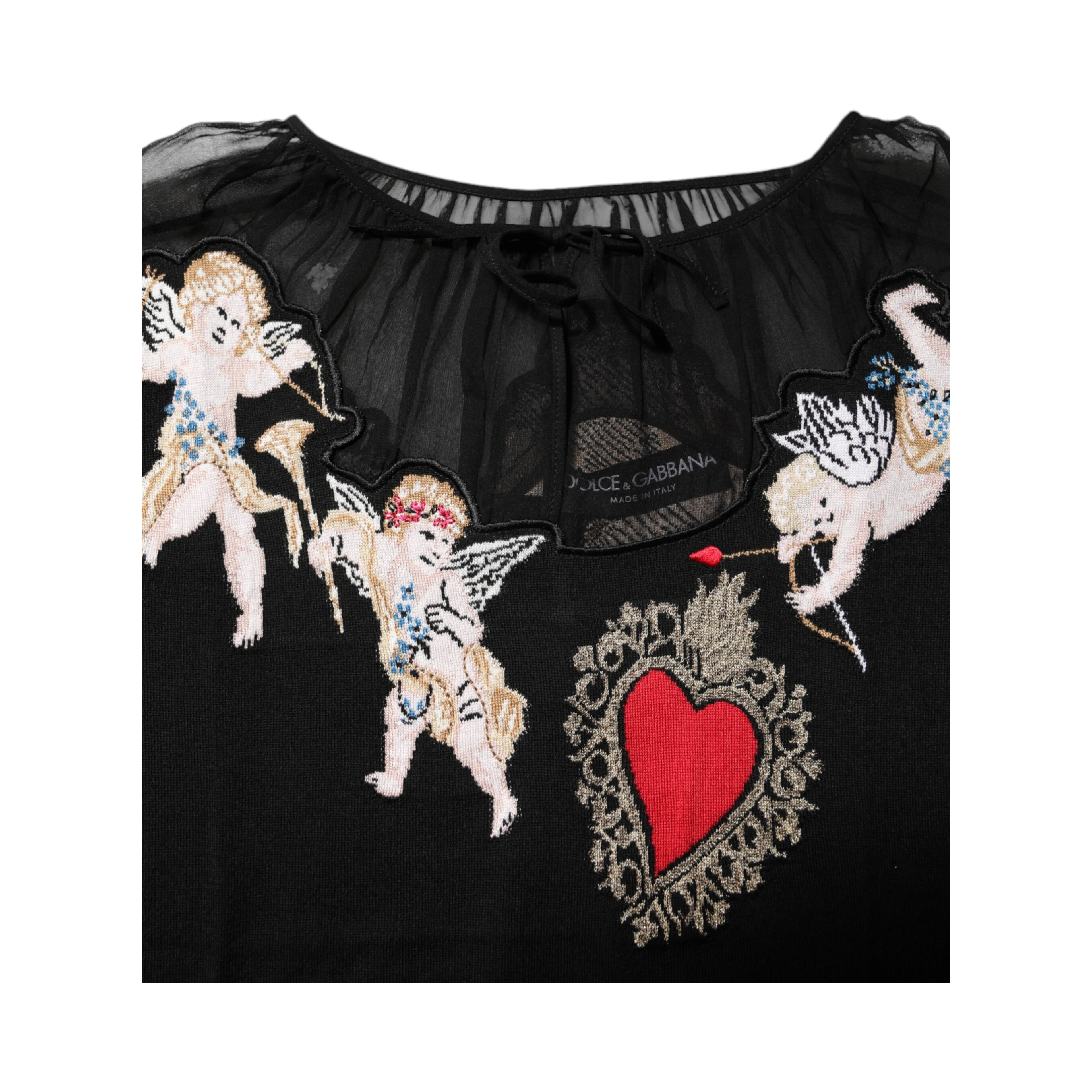 Black Sacred Heart Embroidered Crewneck Top