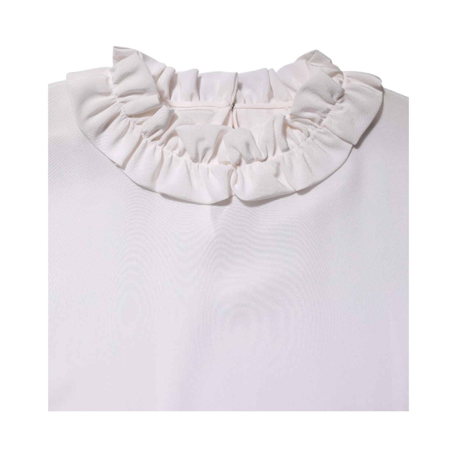 White Ruffled Neckline Blouse Pullover Top