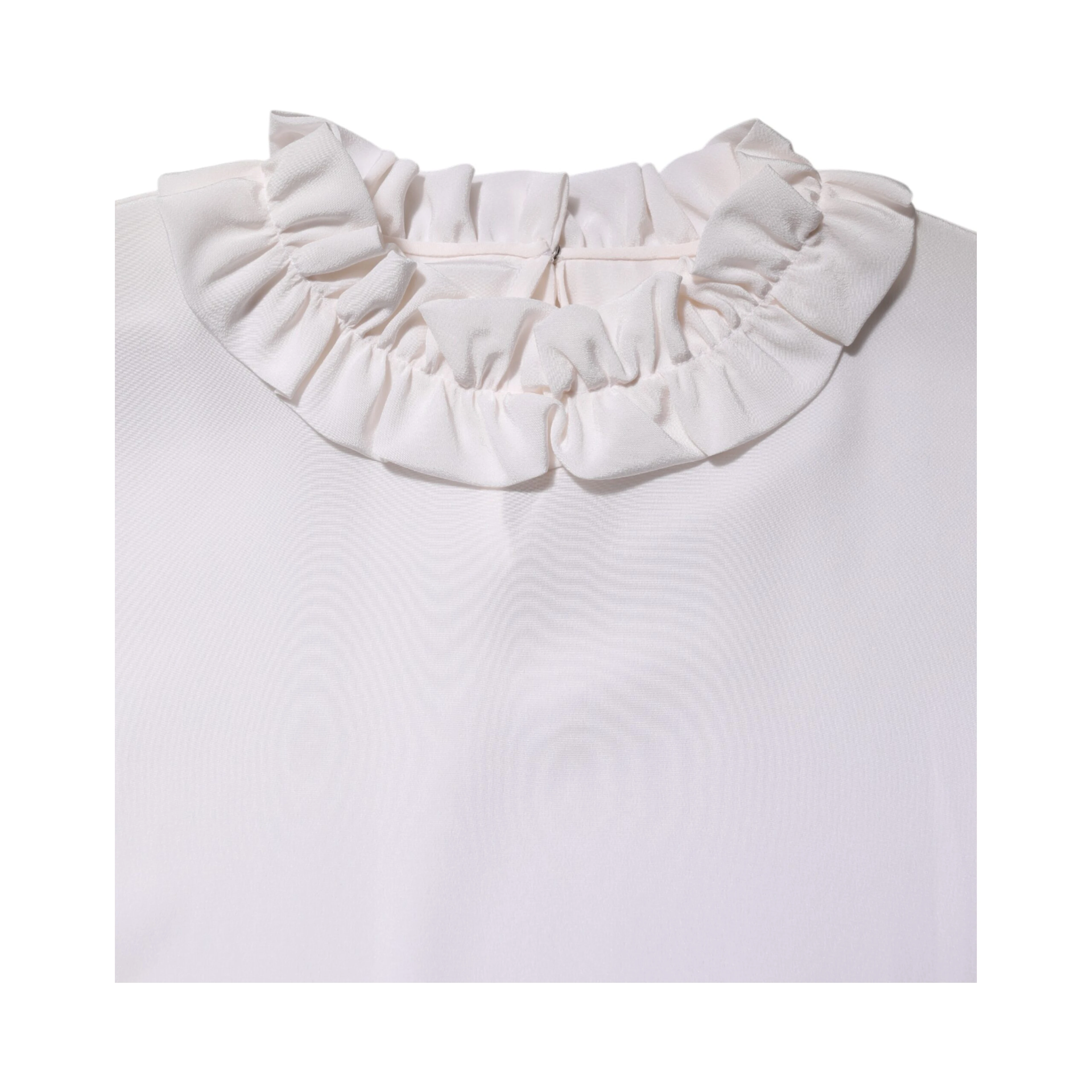 White Ruffled Neckline Blouse Pullover Top