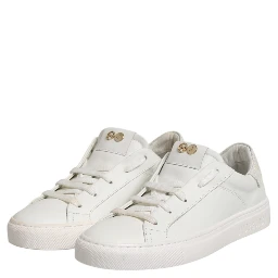 White Leather Low Top Lace Up Sneakers Shoes