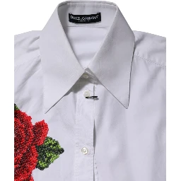 White Rose Embroidery Collared Shirt Top