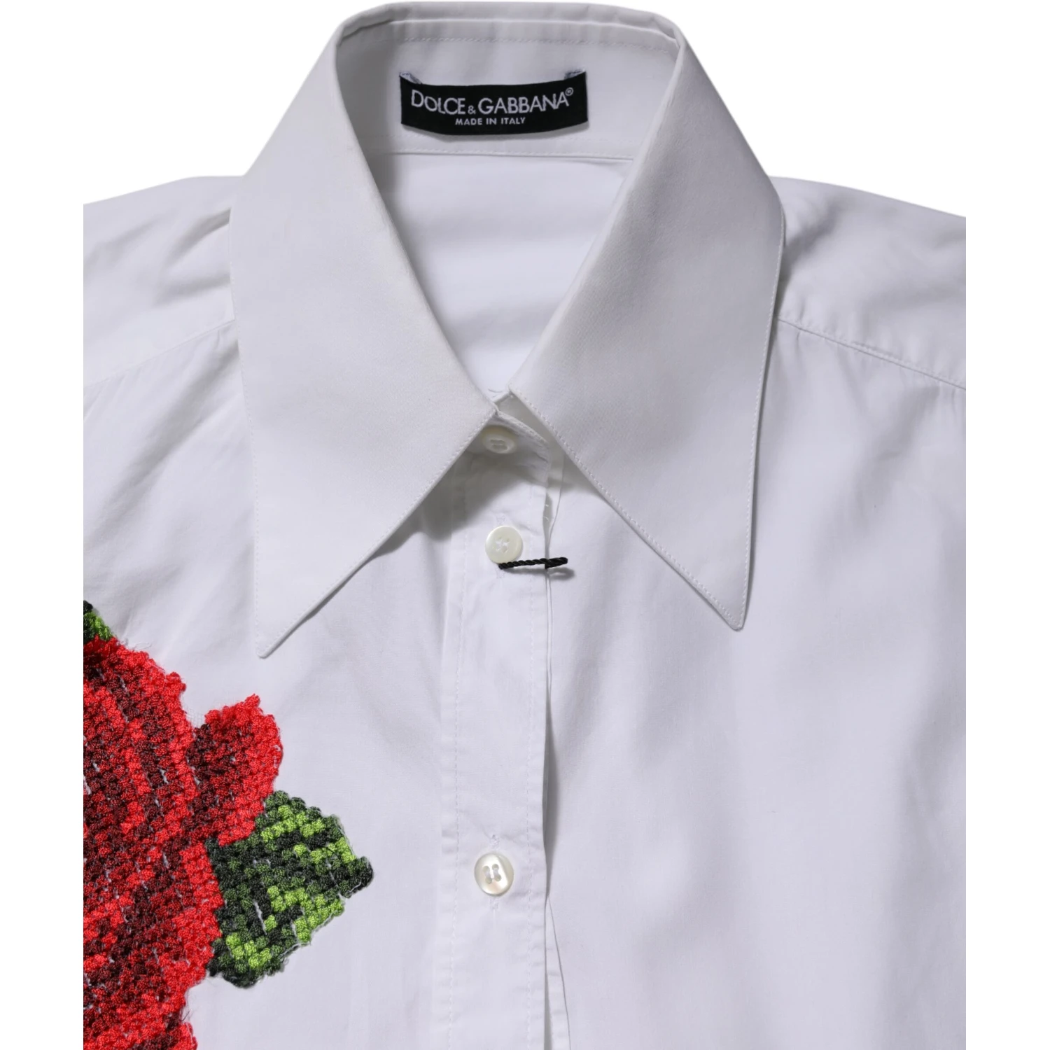 White Rose Embroidery Collared Shirt Top