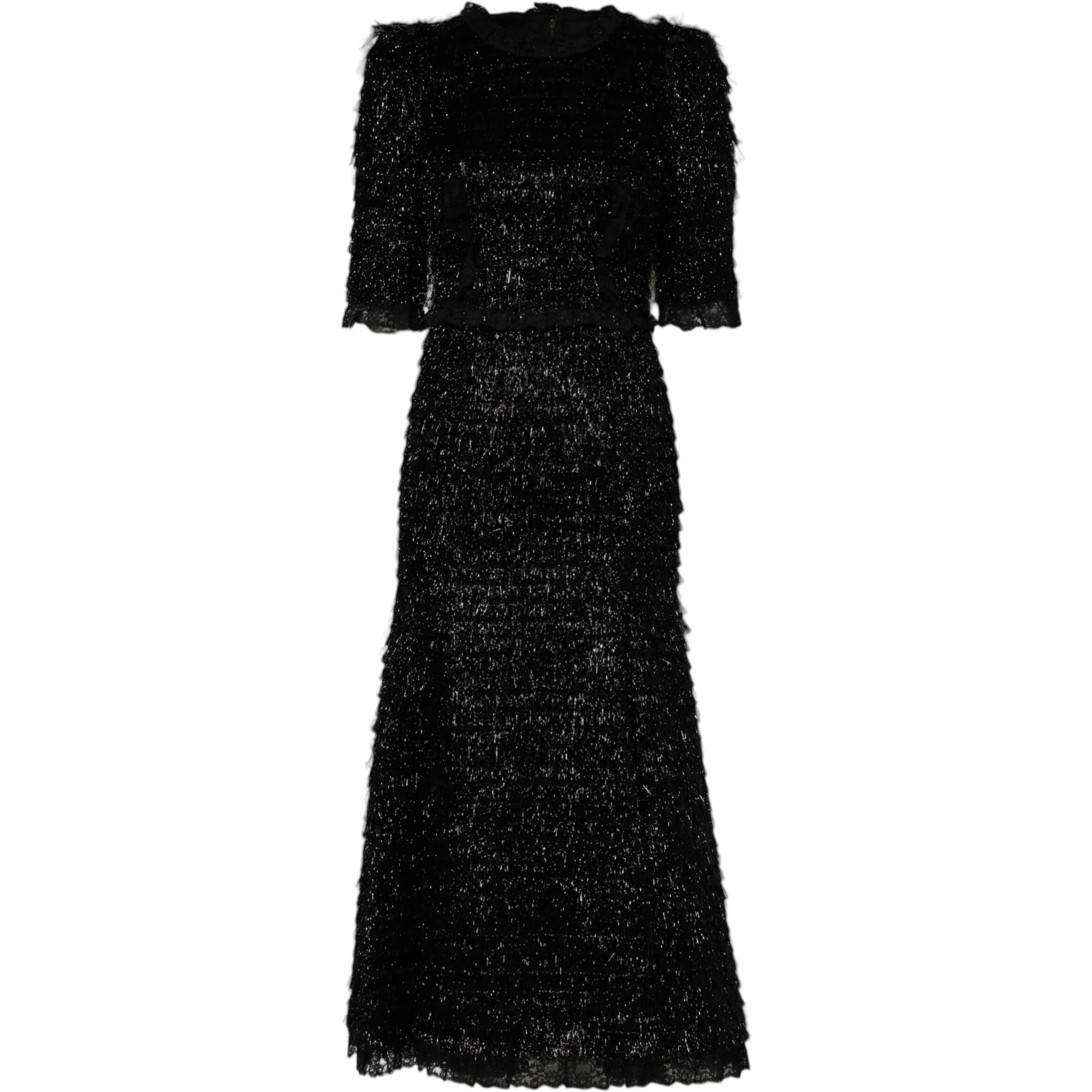 Metallic Black Polyester A-line Midi Dress