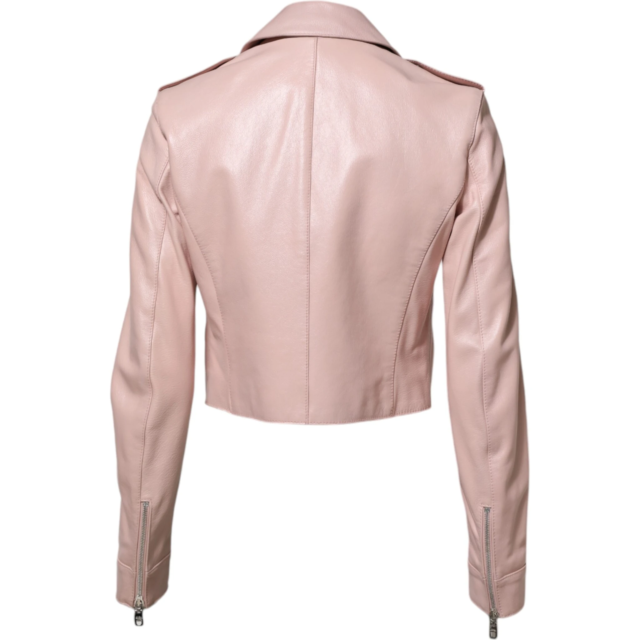 Light Pink Collar Leather Women Biker Jacket