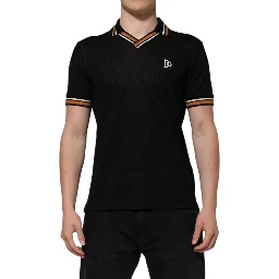 Black DG Silk Vneck Collared Men Polo T-shirt
