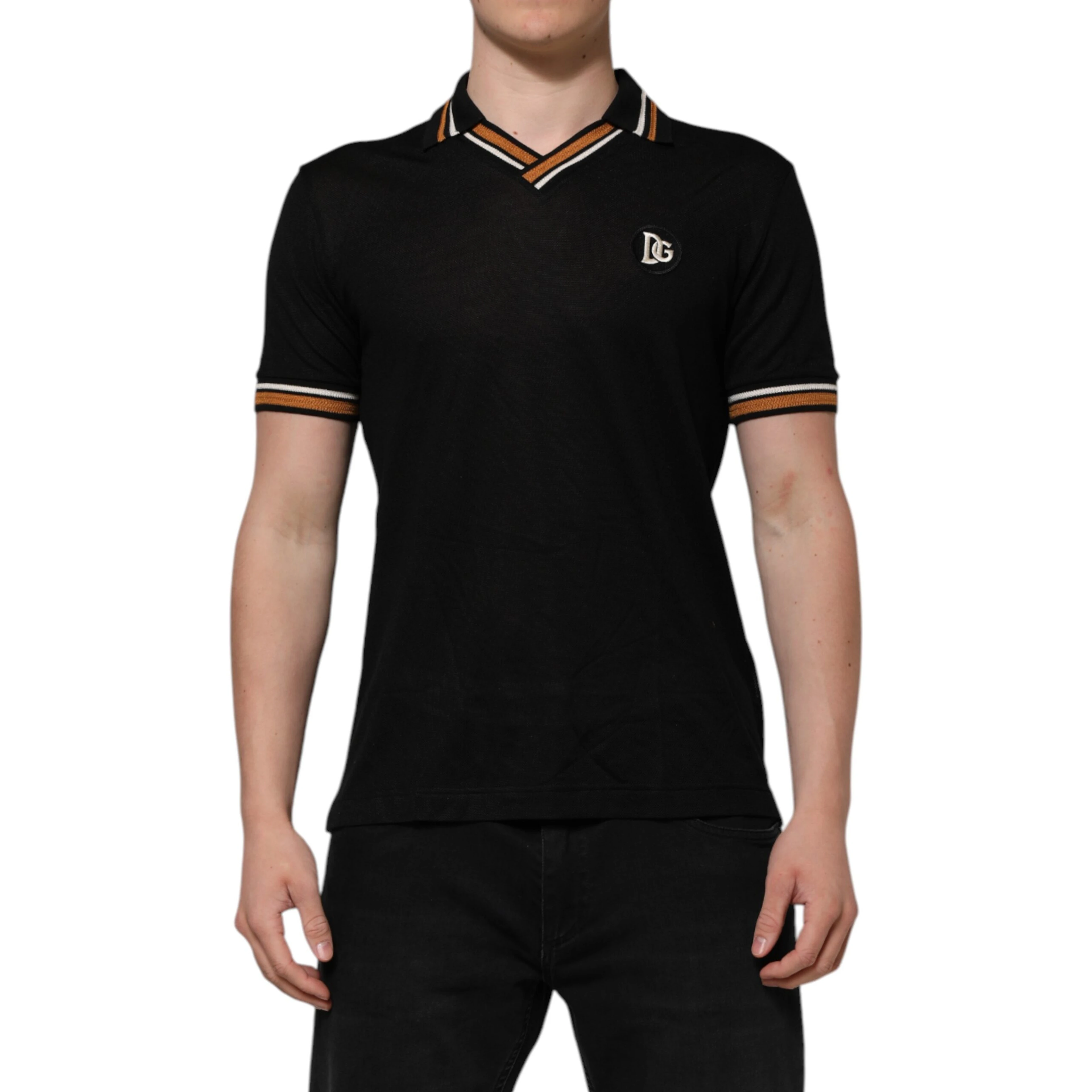 Black DG Silk Vneck Collared Men Polo T-shirt