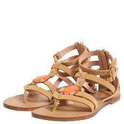 Brown Flip Flops Zipper Ankle Strap Shoes