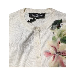 White Silk Lily Buttoned Cardigan Sweater
