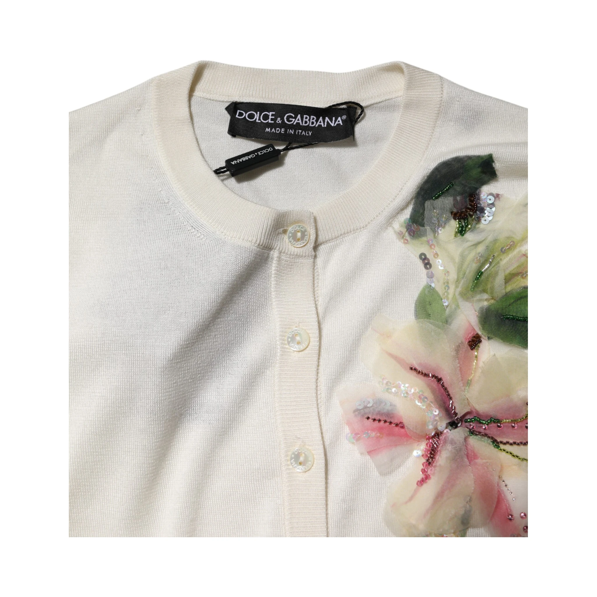 White Silk Lily Buttoned Cardigan Sweater